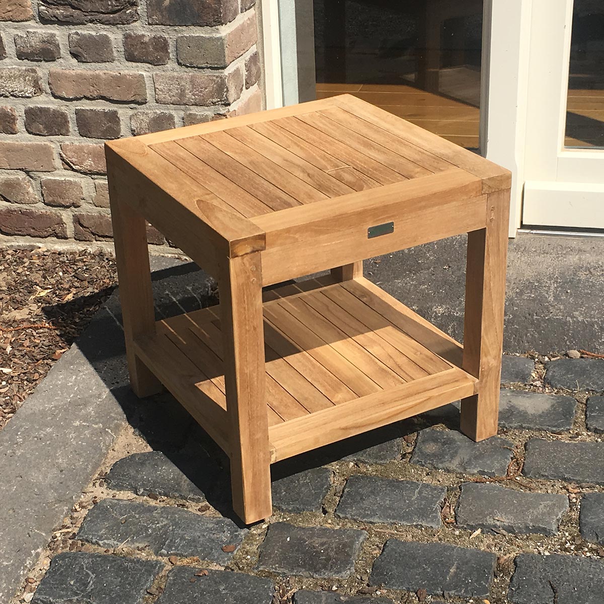 Teak Beistelltisch Bristol, 50 x 50 x 50 cm mit Ablage