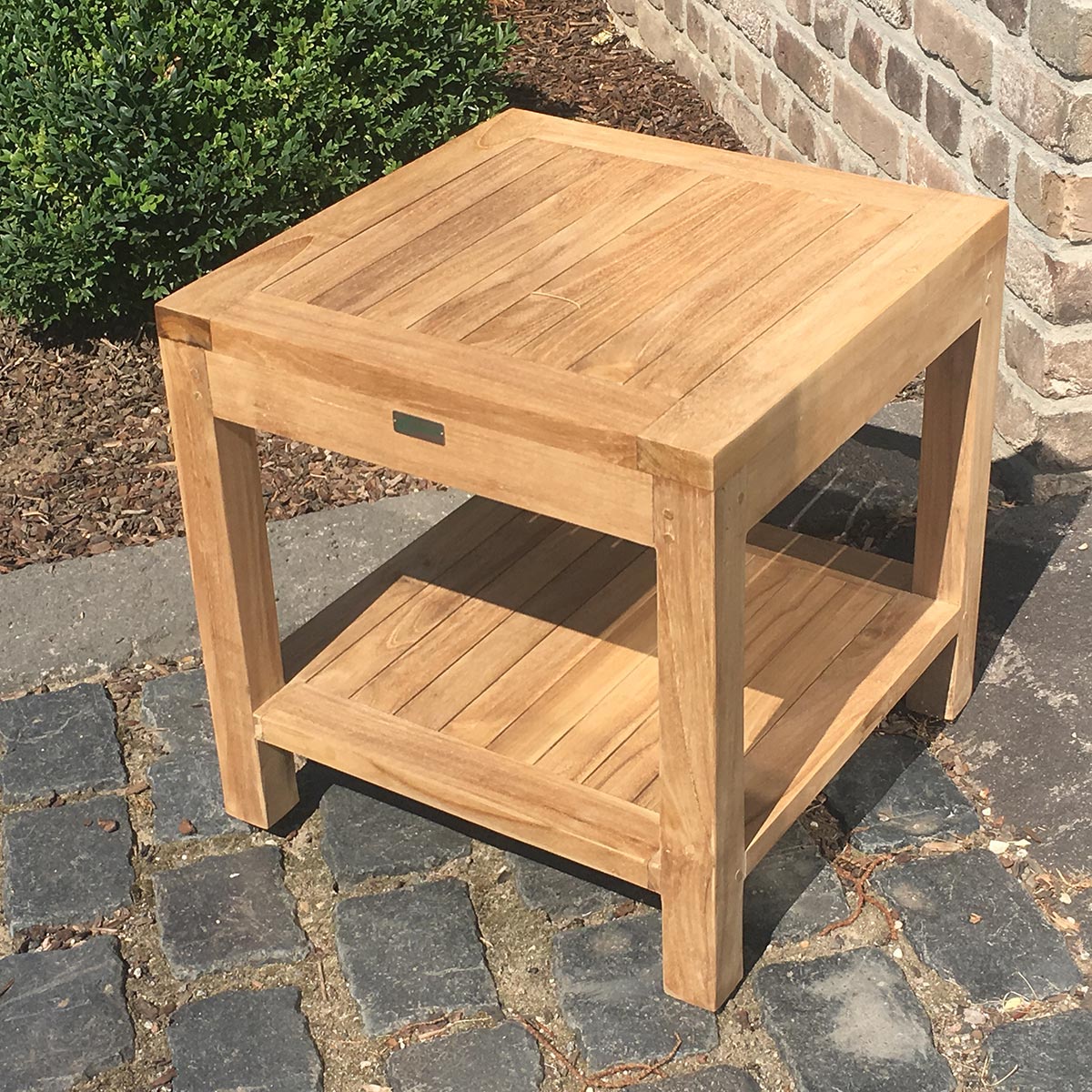 Teak Beistelltisch Bristol, 50 x 50 x 50 cm mit Ablage