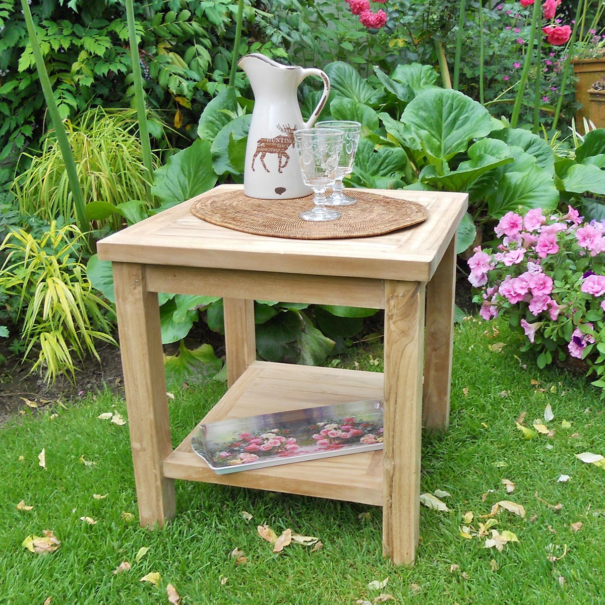 Teak Beistelltisch Kendari mit Ablage, 60 x 60 cm