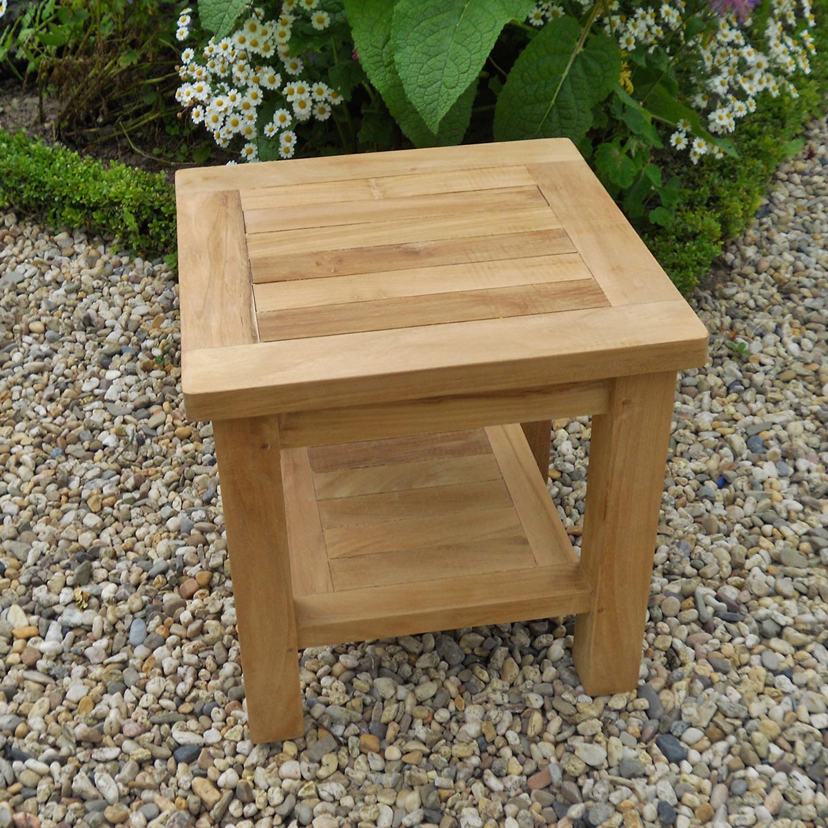 Teak Beistelltisch Kendari mit Ablage, 50 x 50 cm