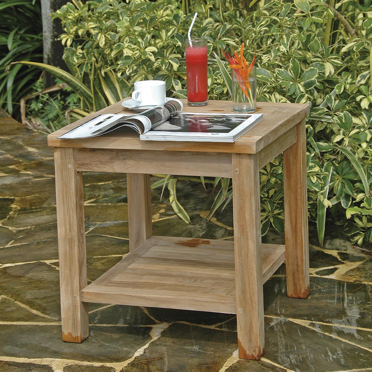 Teak Beistelltisch Kendari mit Ablage, 50 x 50 cm