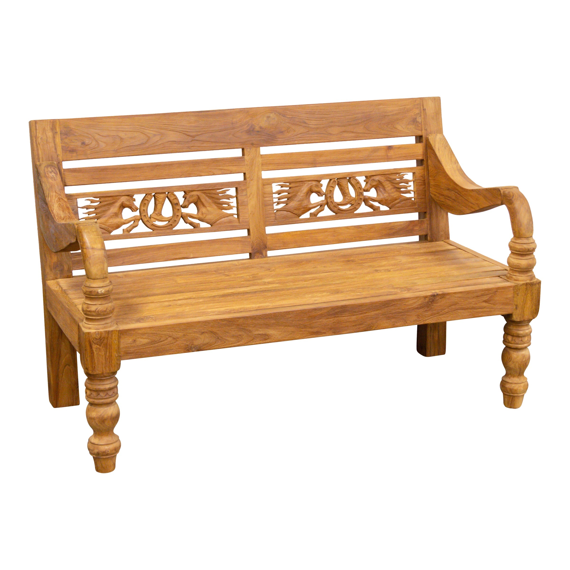 Teak Gartenbank mit Pferde-Motiv