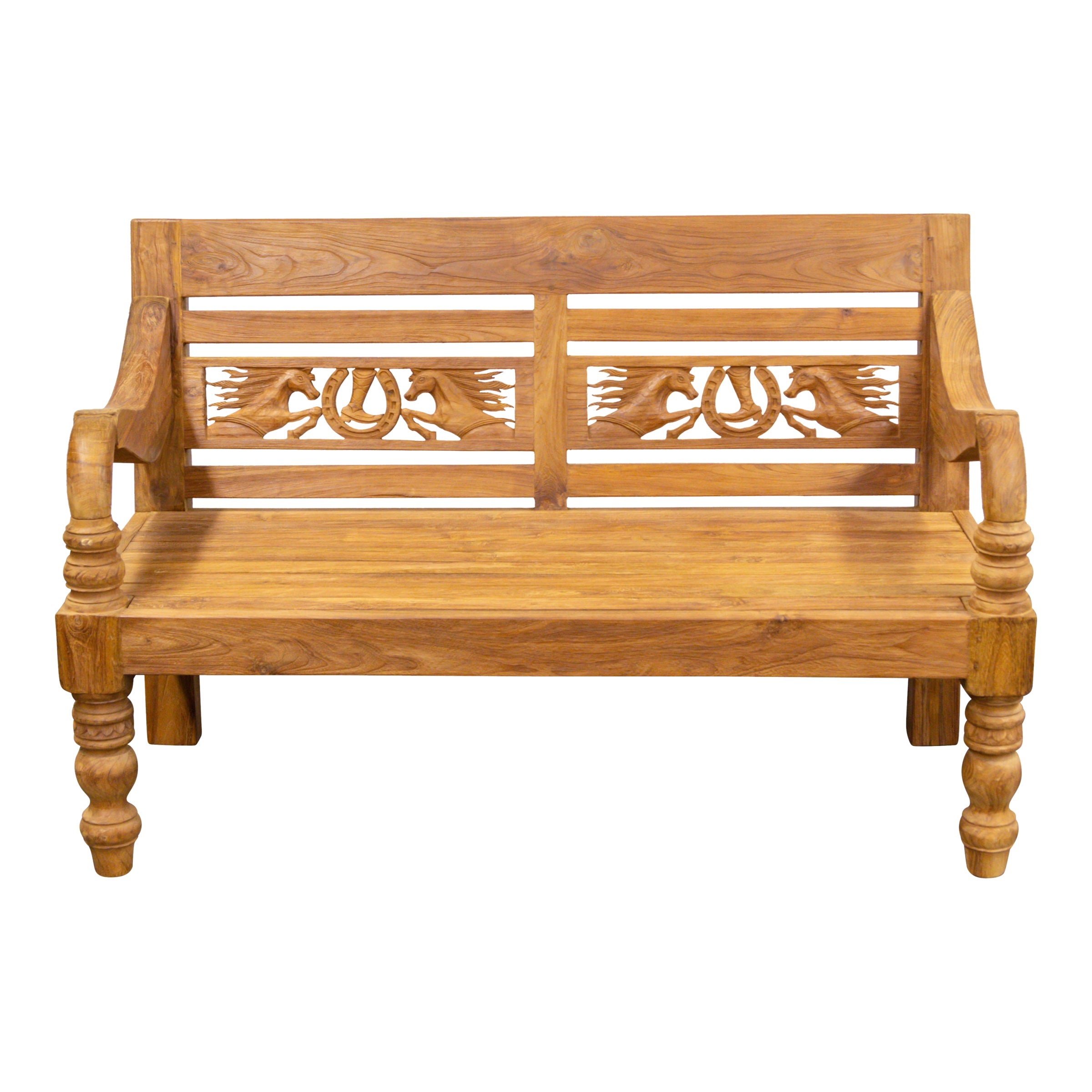 Teak Gartenbank mit Pferde-Motiv