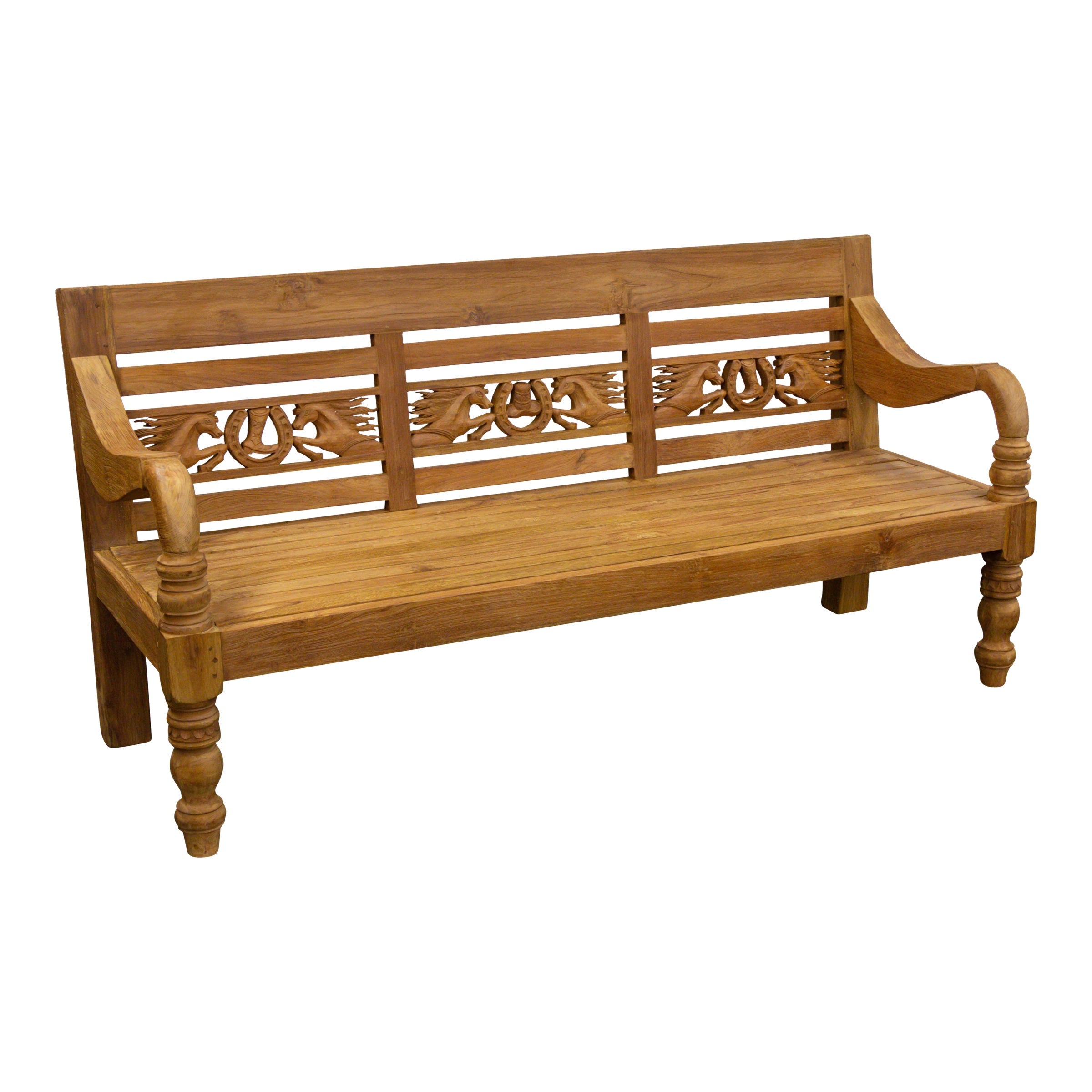 Teak Gartenbank mit Pferde-Motiv
