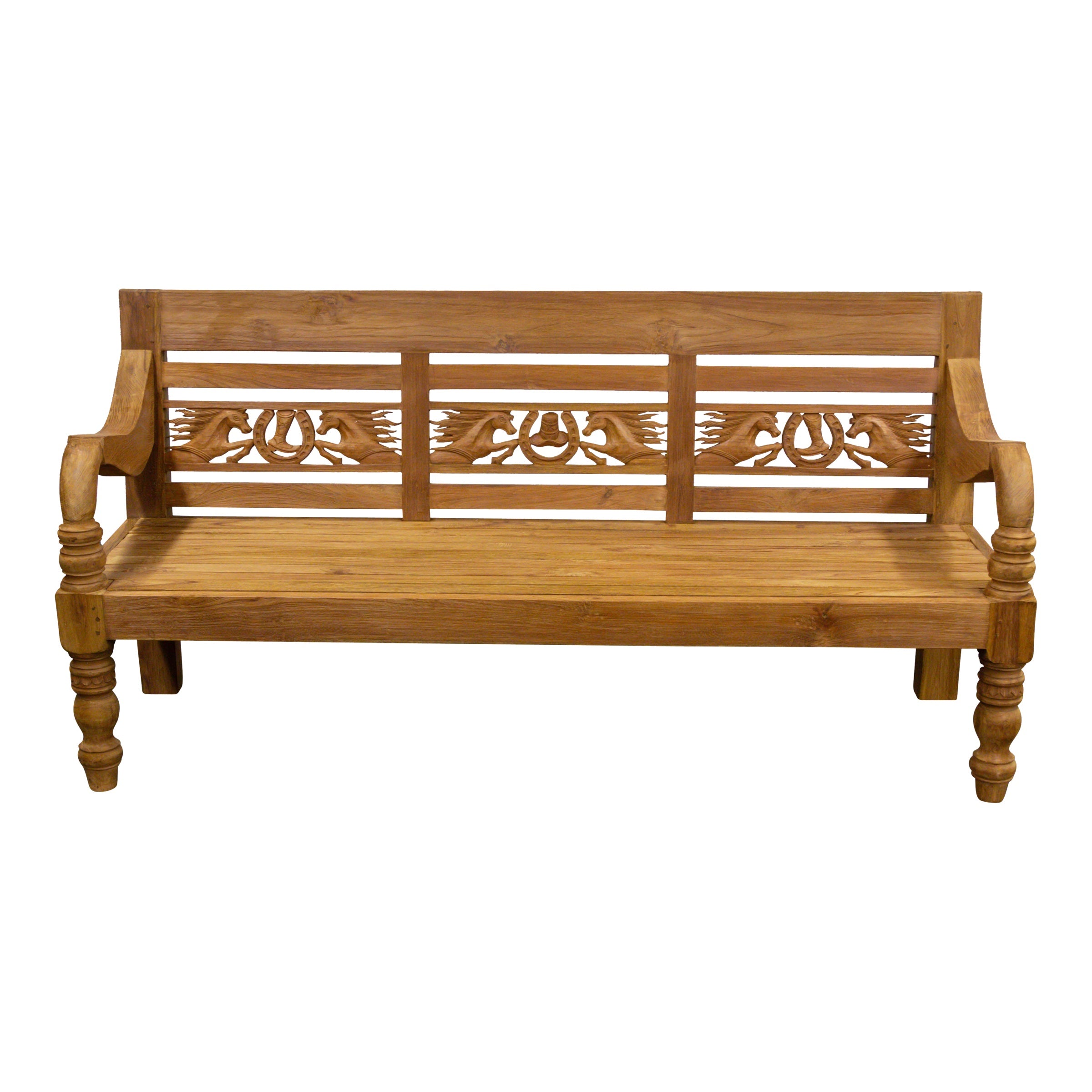 Teak Gartenbank mit Pferde-Motiv