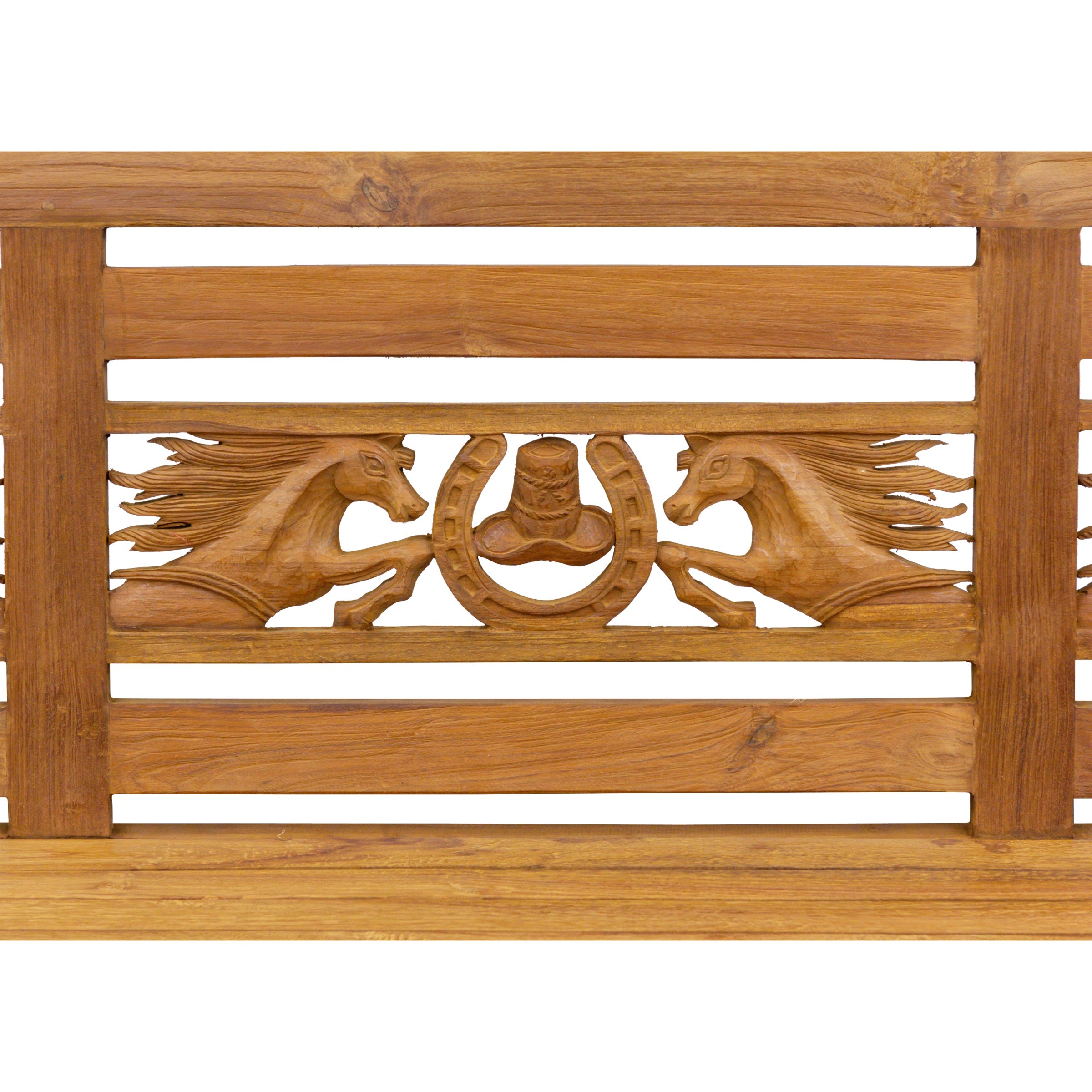 Teak Gartenbank mit Pferde-Motiv