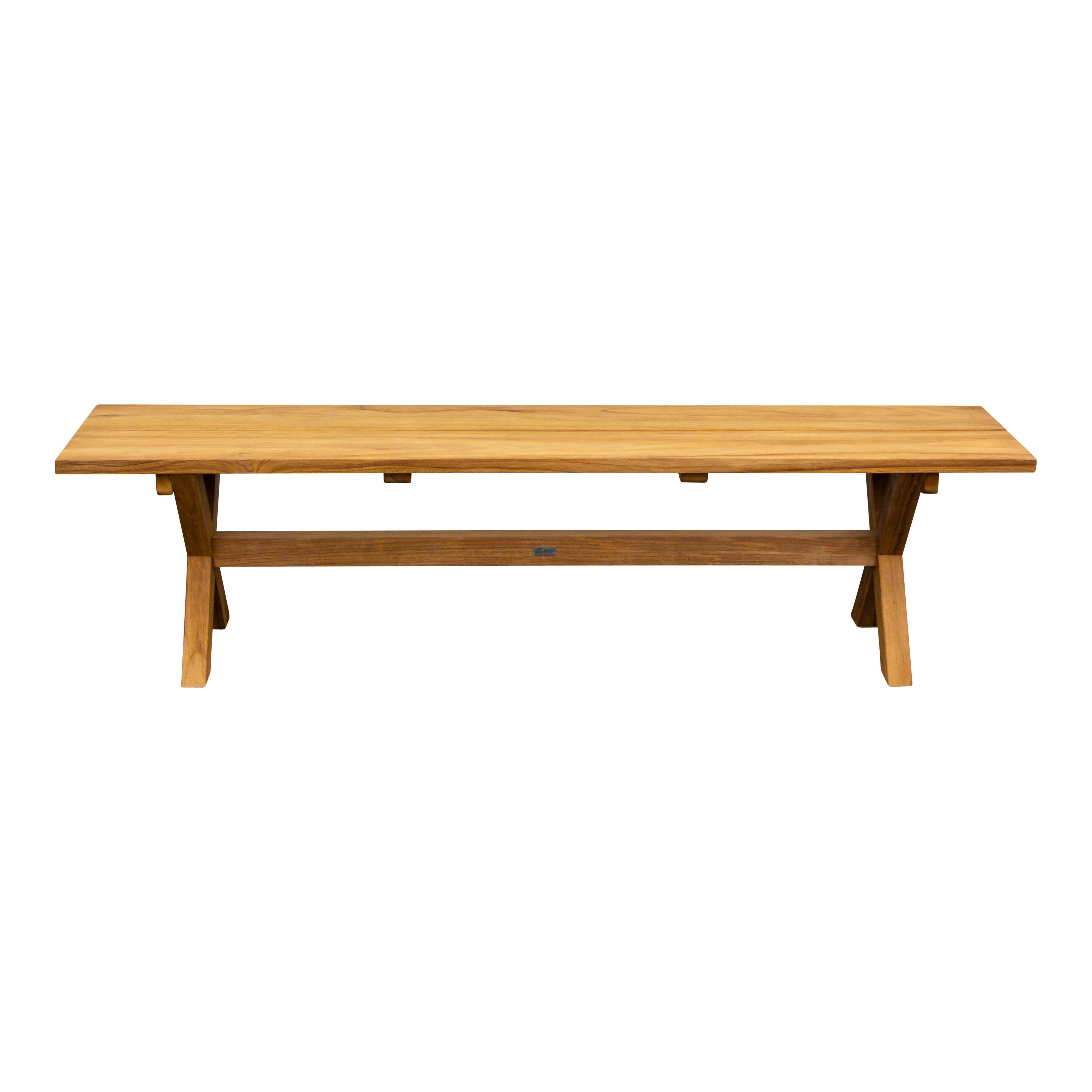 Teak Bank ohne Lehnen, X-Beine, 180cm