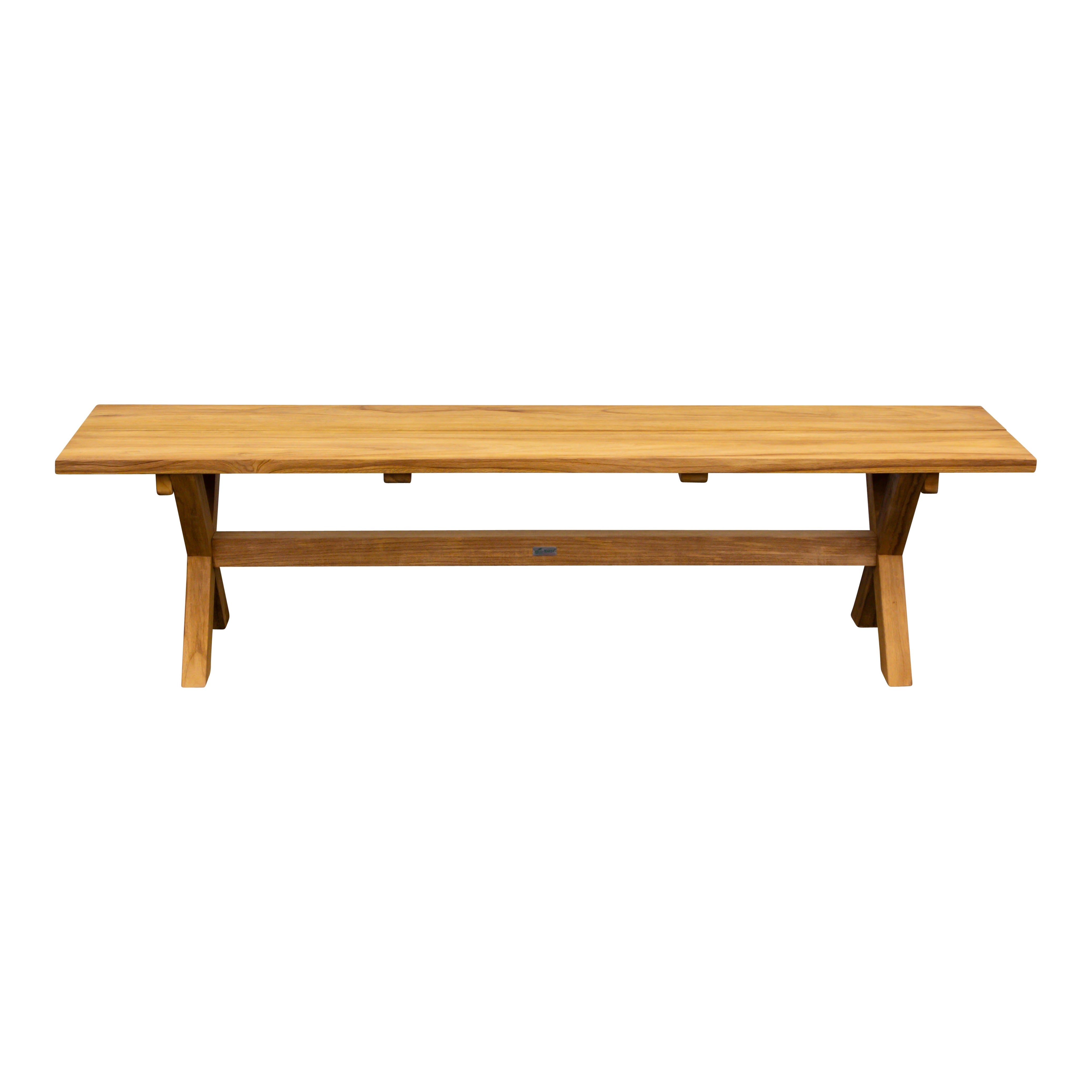 Teak Bank ohne Lehnen, X-Beine, 180cm