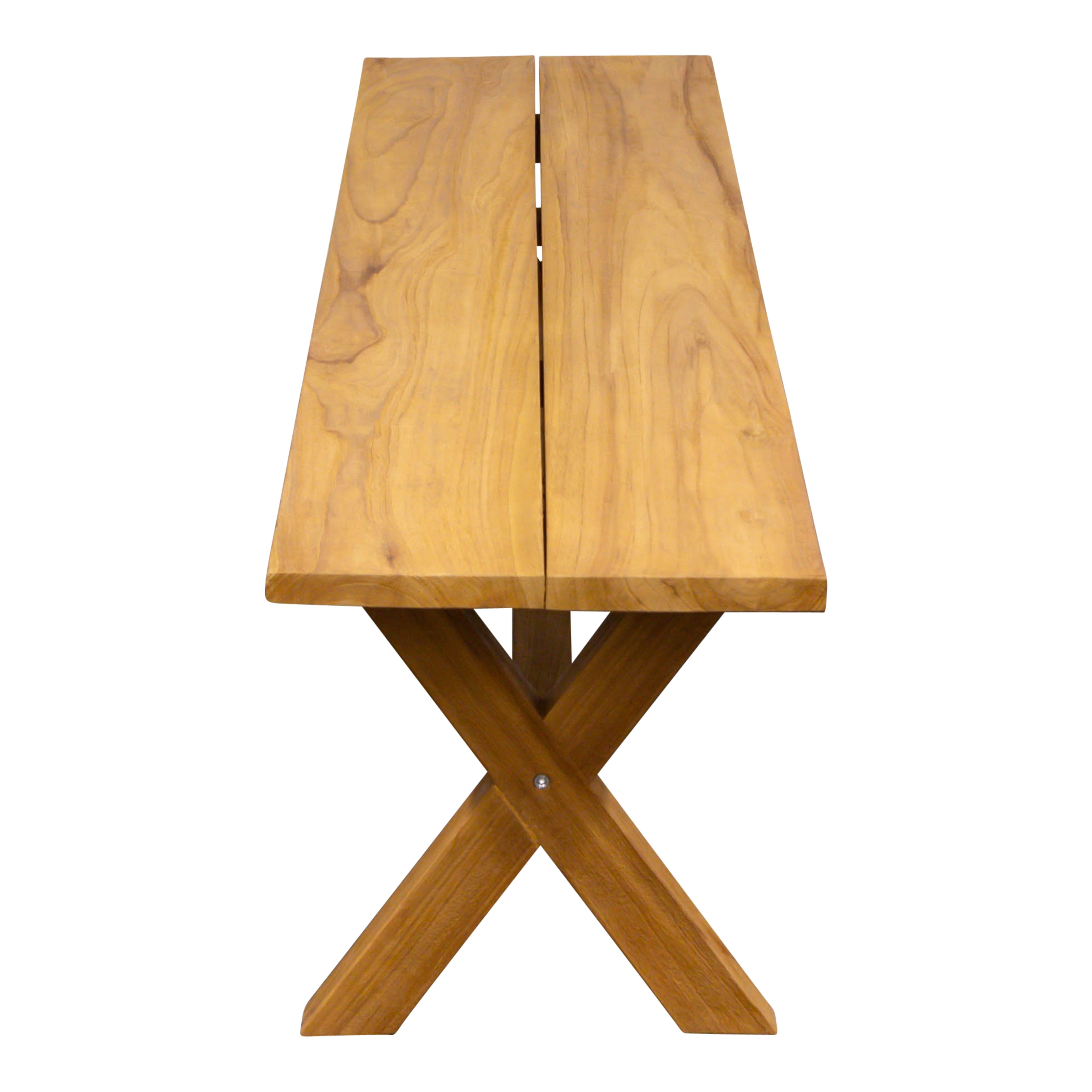 Teak Bank ohne Lehnen, X-Beine, 180cm