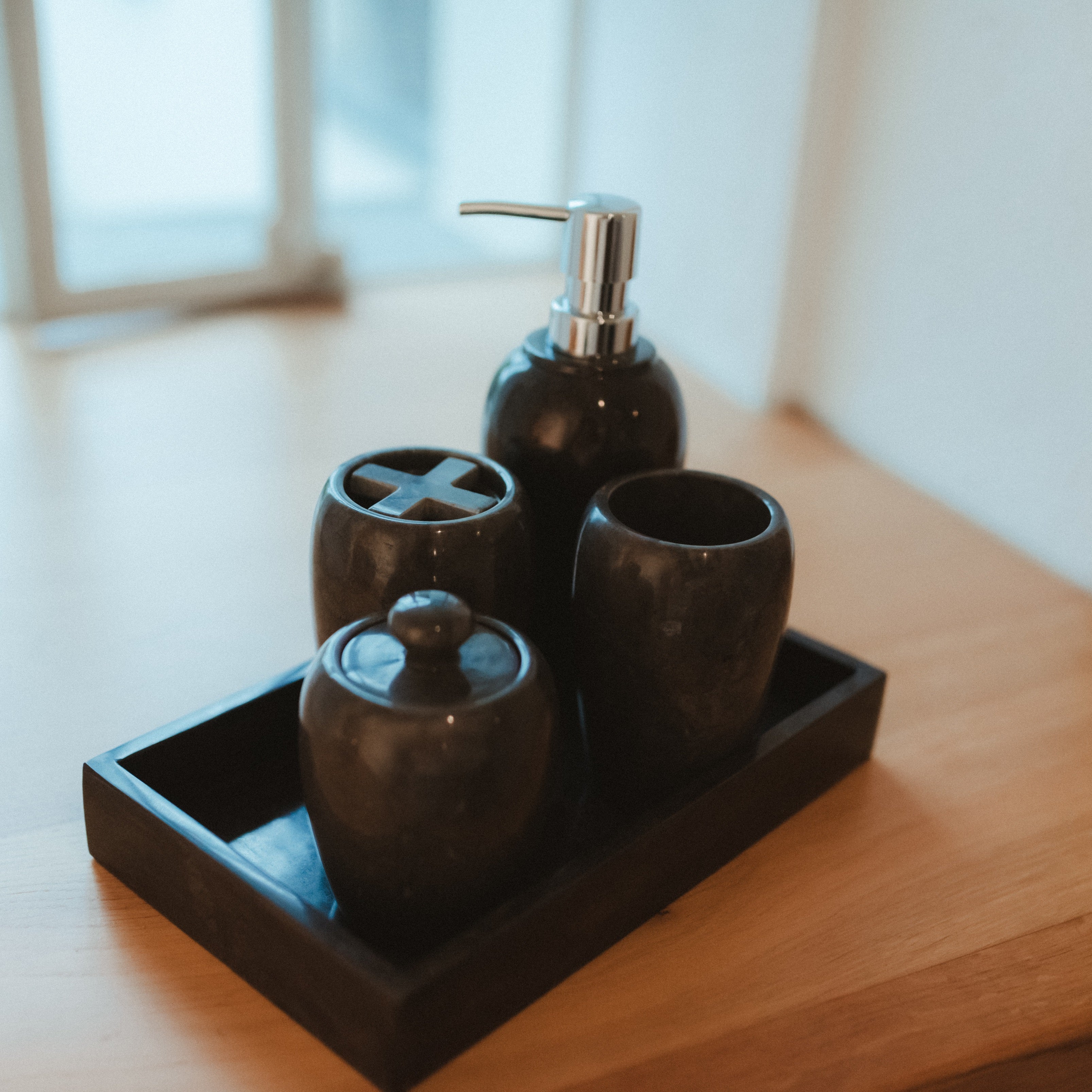 Badezimmerset, 5-teilig, schwarz