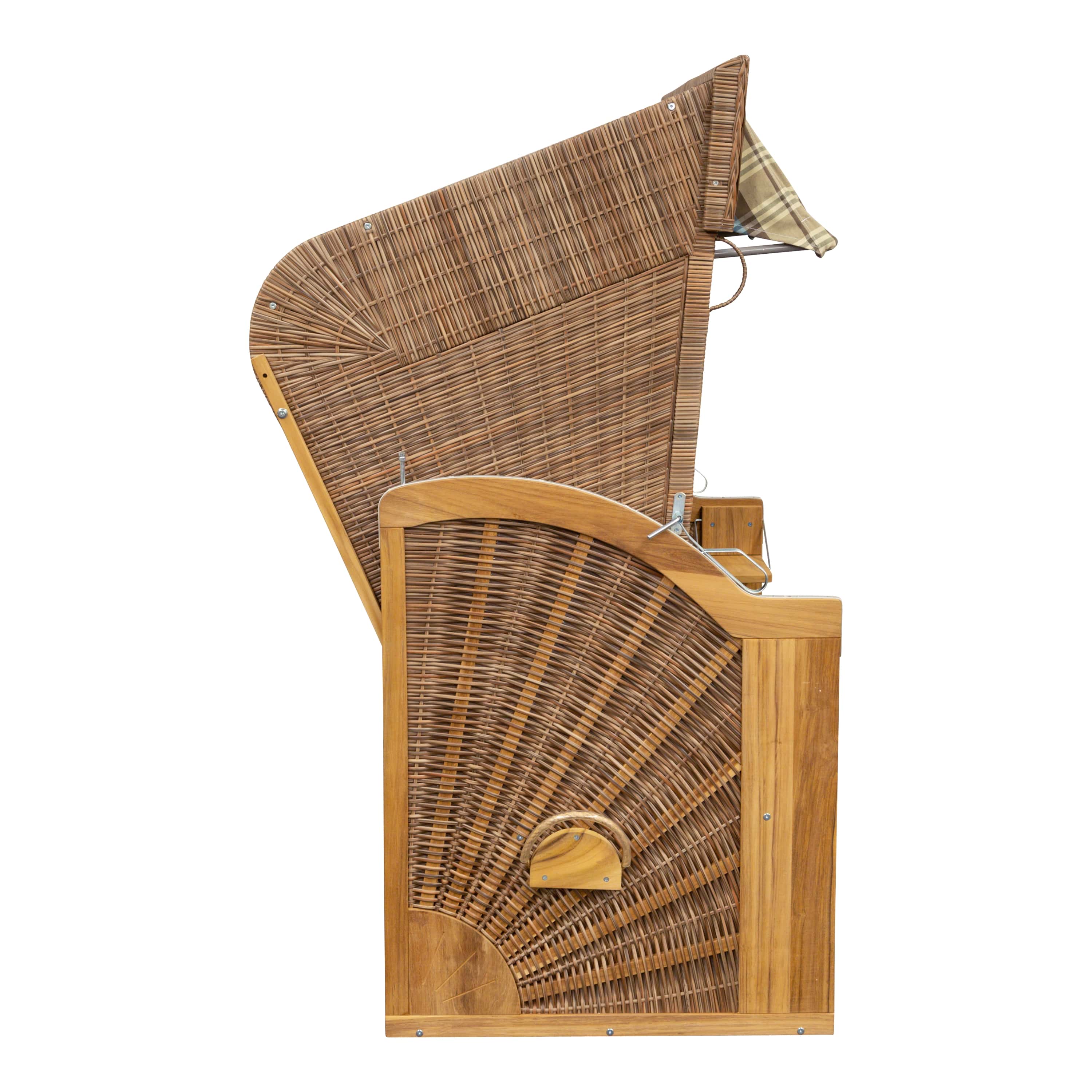 Teak Strandkorb Classic- türkis-beige-braun kariert