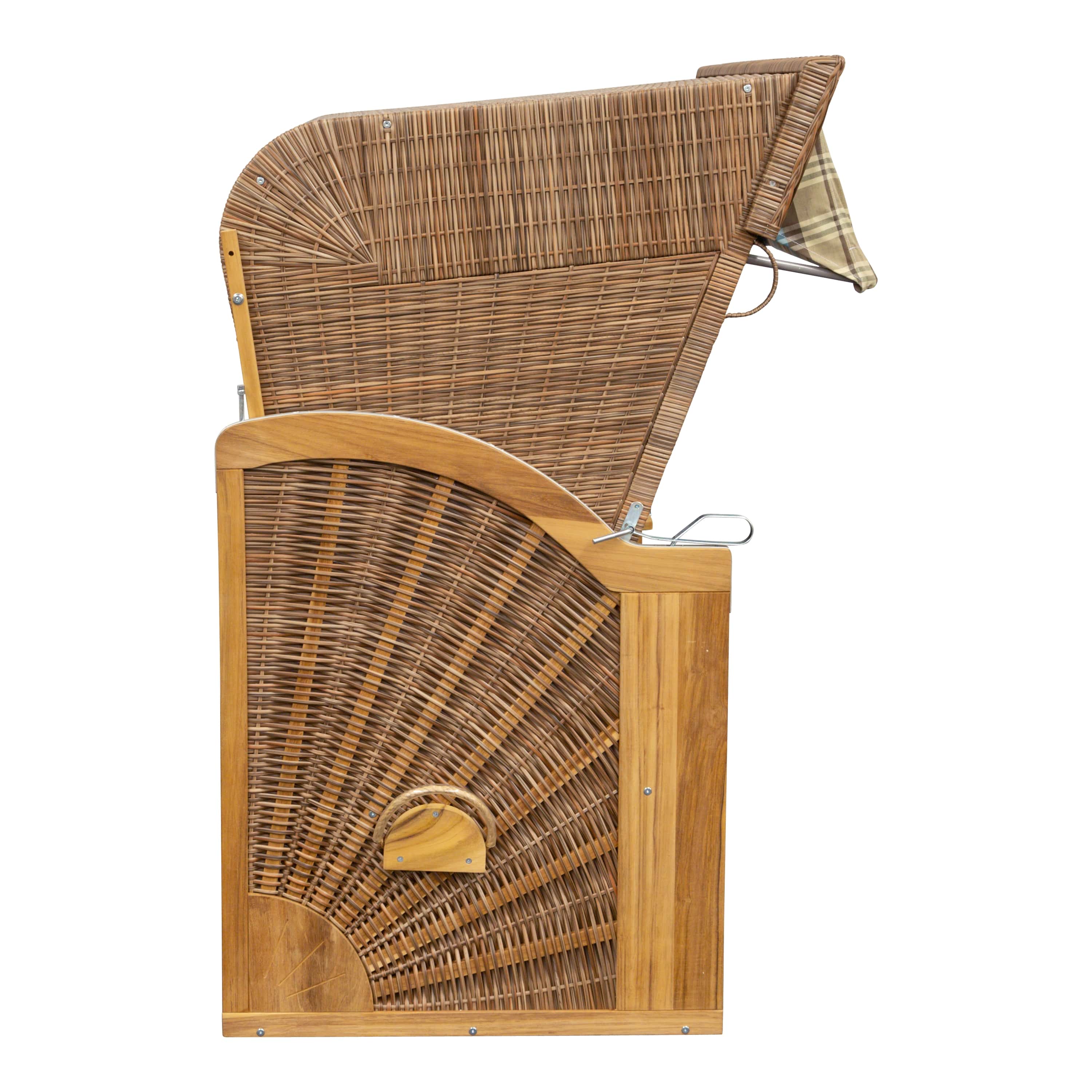 Teak Strandkorb Classic- türkis-beige-braun kariert