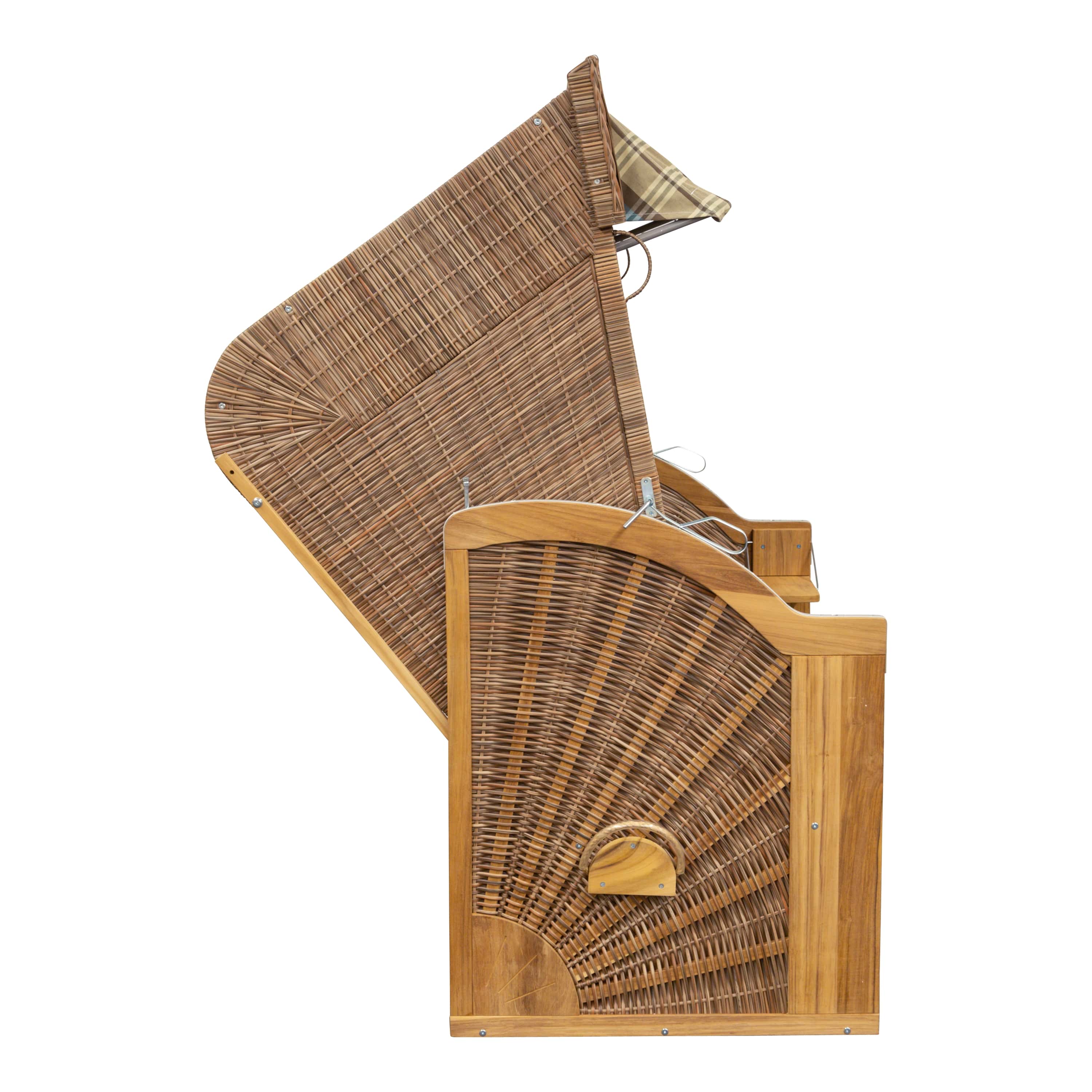 Teak Strandkorb Classic- türkis-beige-braun kariert