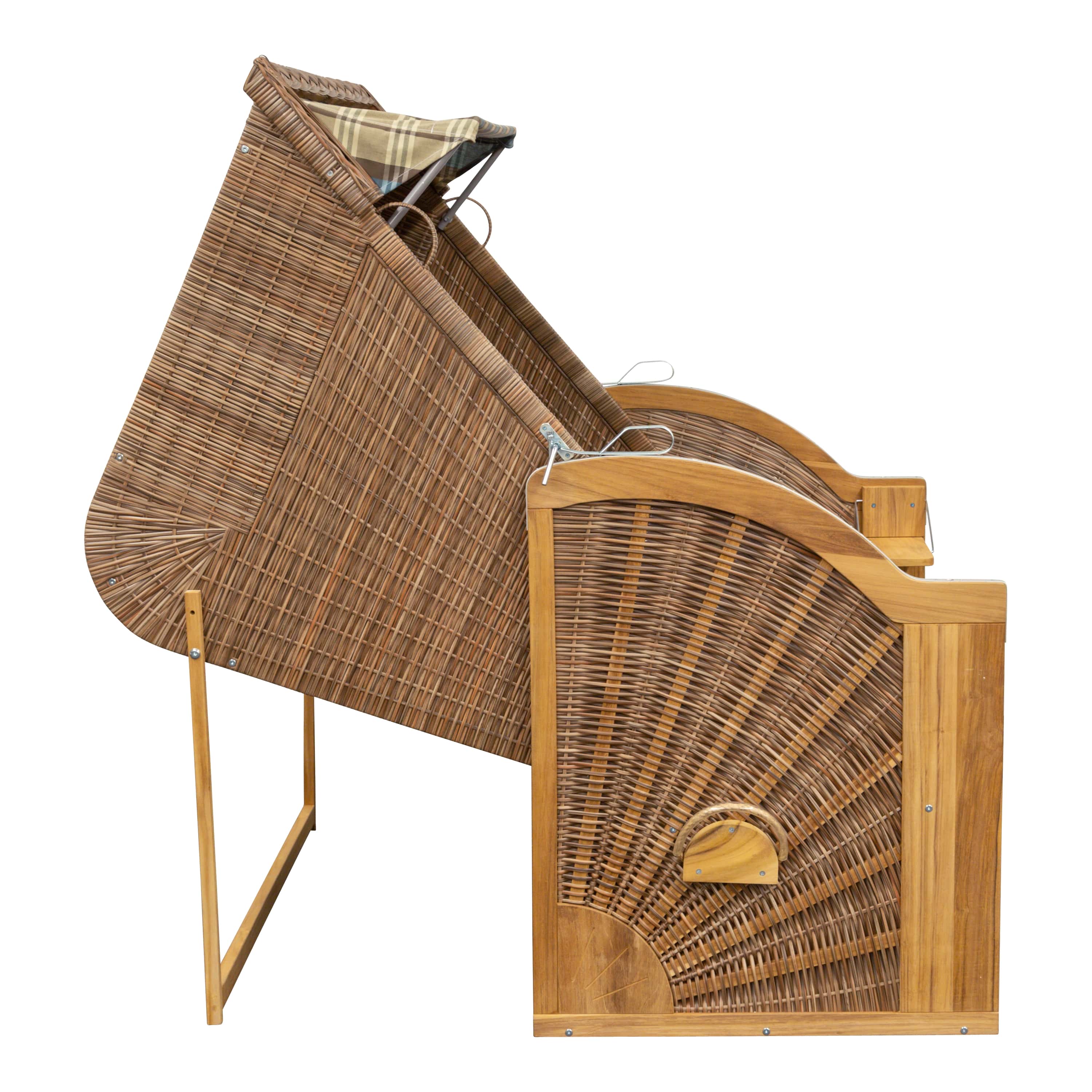 Teak Strandkorb Classic- türkis-beige-braun kariert