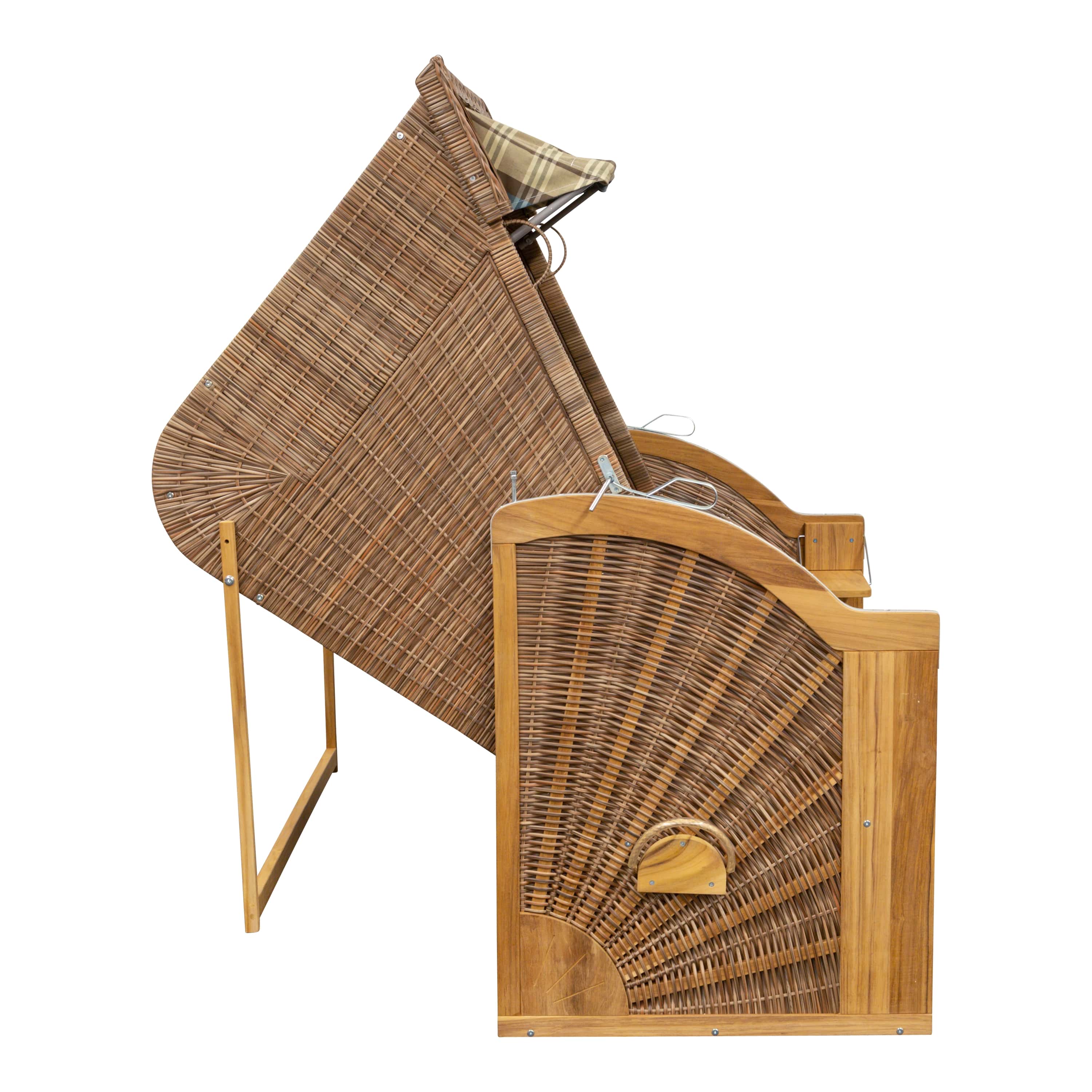 Teak Strandkorb Classic- türkis-beige-braun kariert