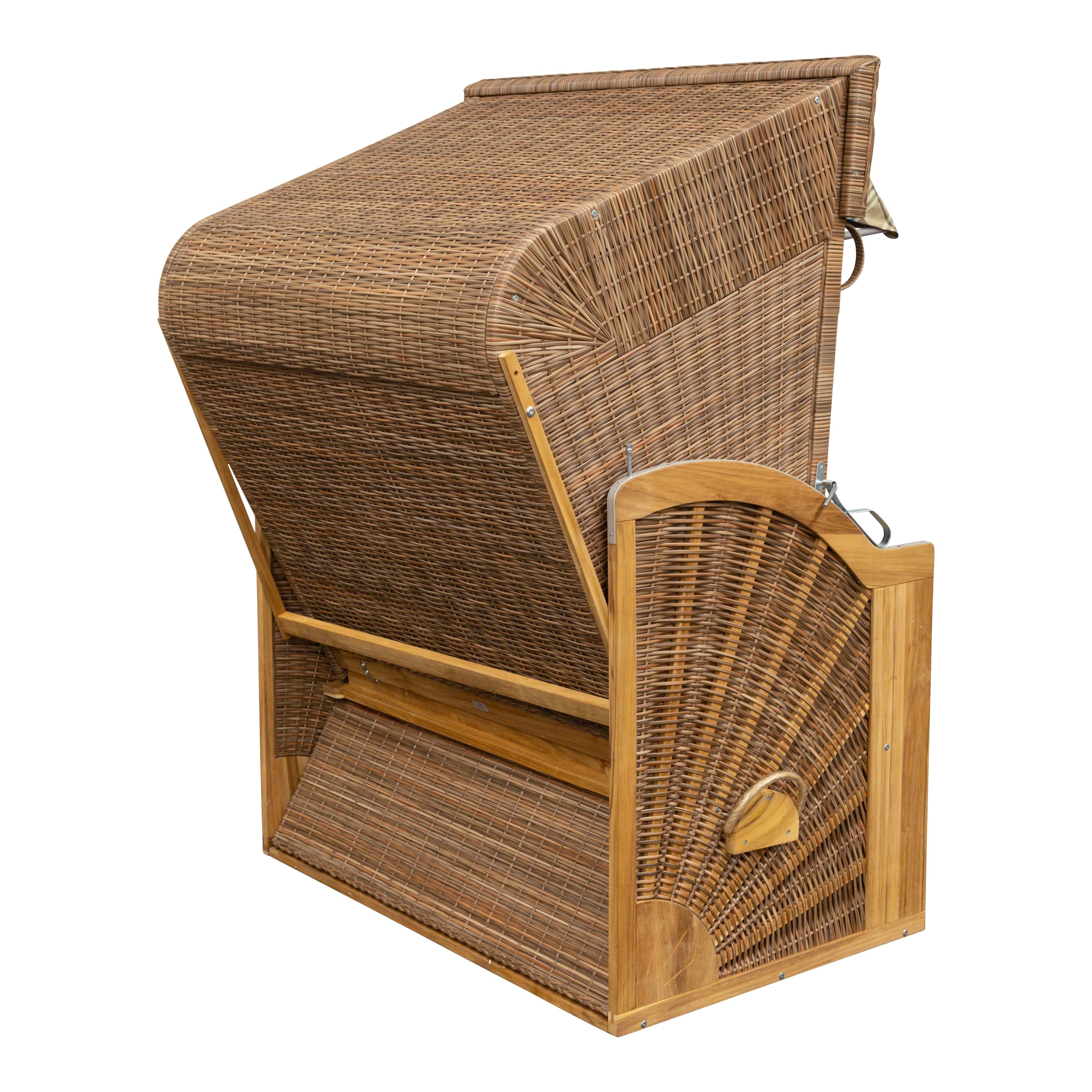 Teak Strandkorb Classic- türkis-beige-braun kariert