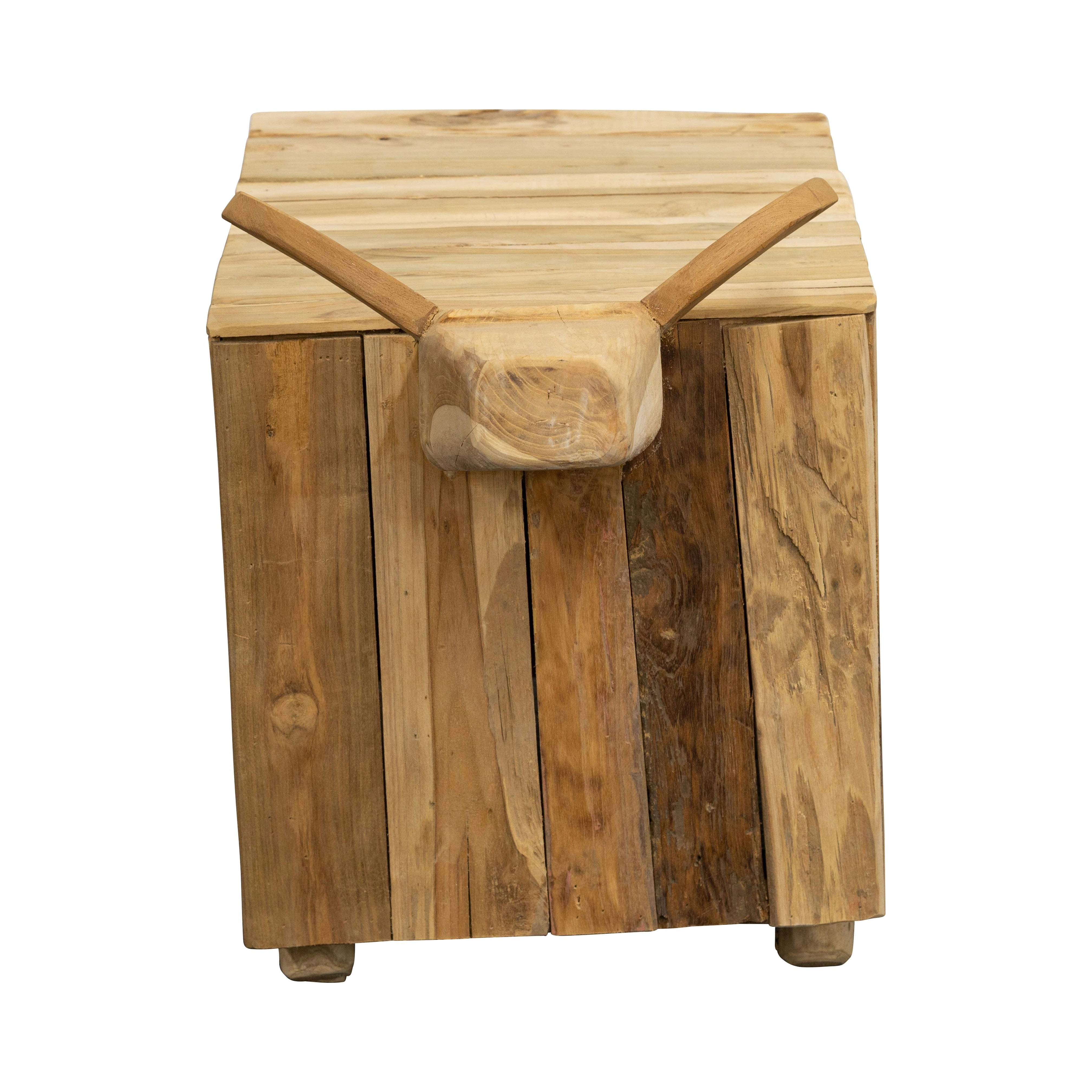Büffel Hocker, recyceltes Teakholz
