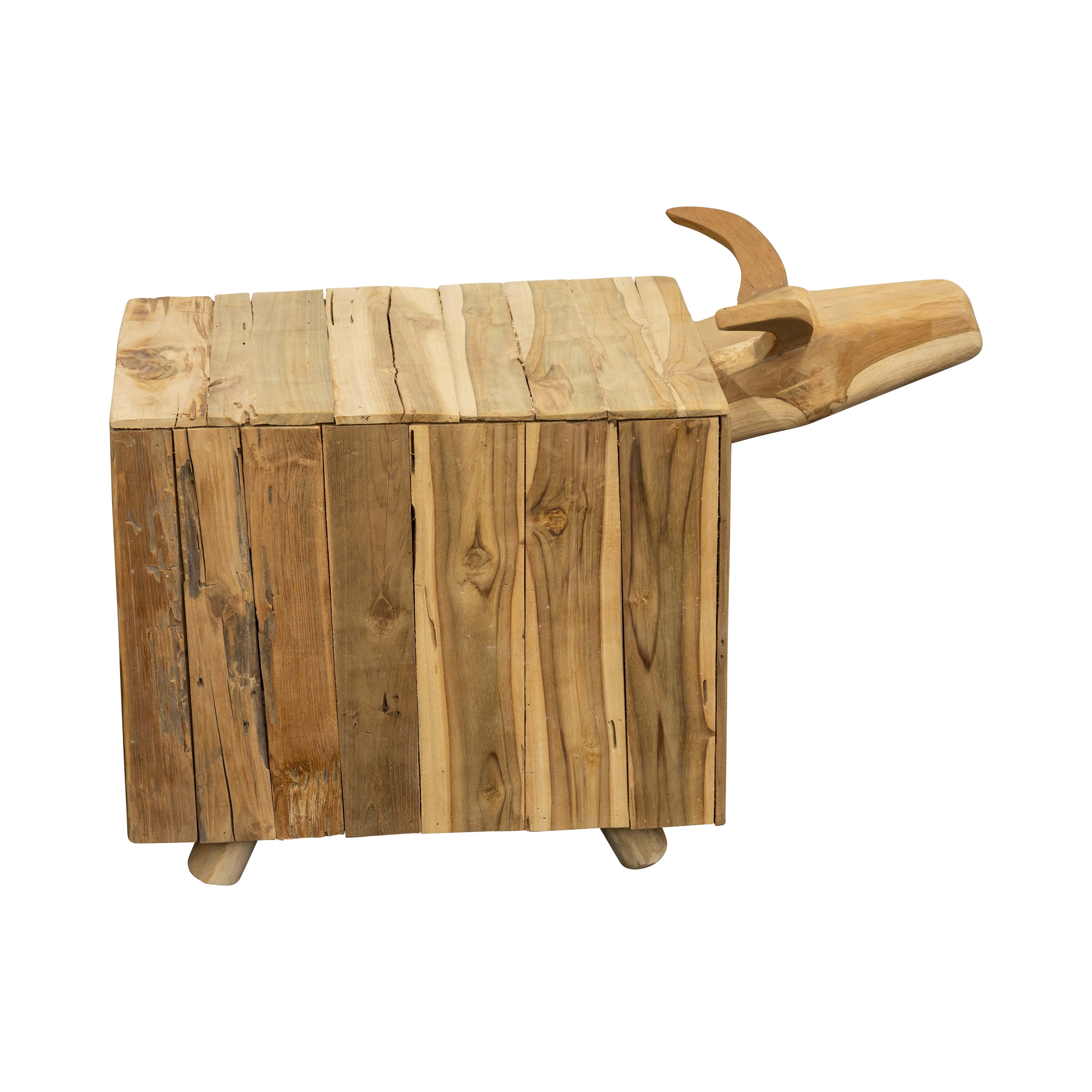 Büffel Hocker, recyceltes Teakholz