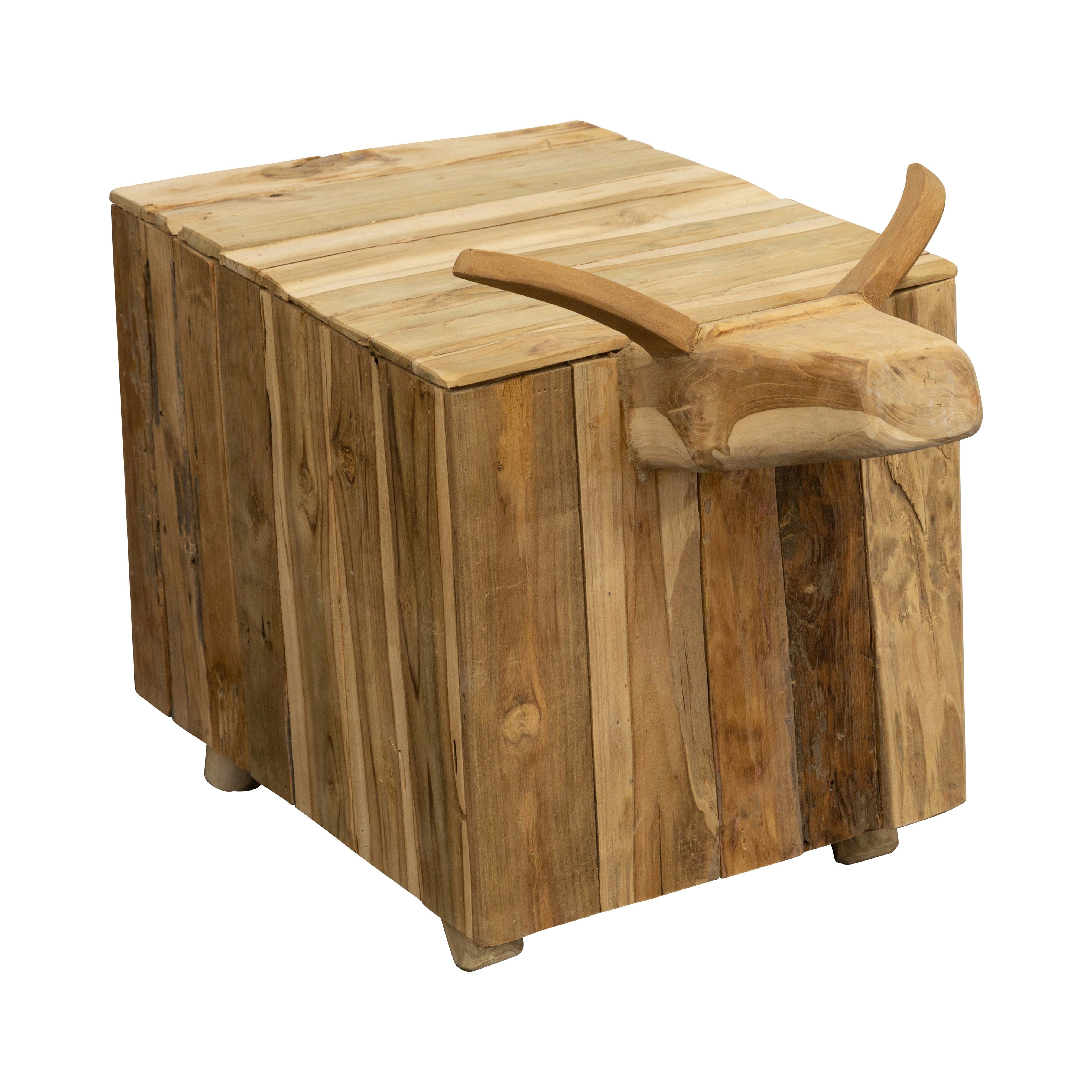 Büffel Hocker, recyceltes Teakholz