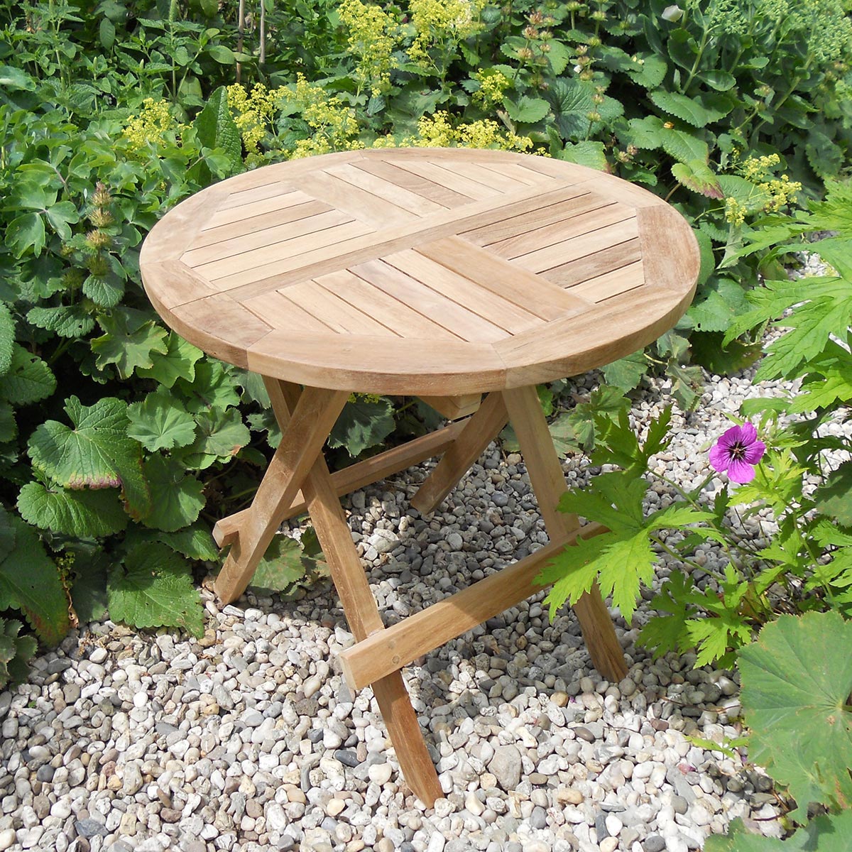 Teak Beistellklapptisch Picknick, rund, 50 cm