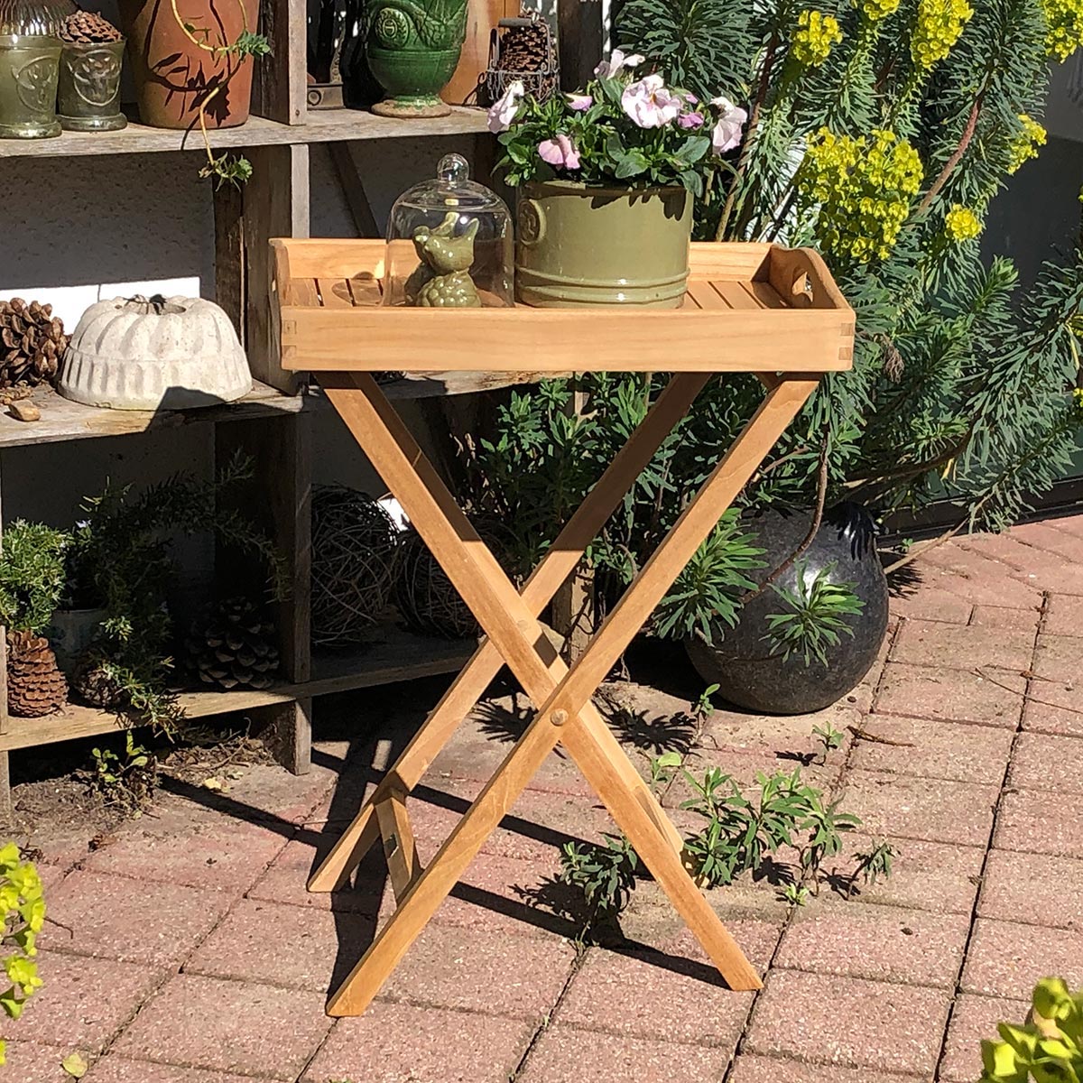 Teak Tablett mit Ständer