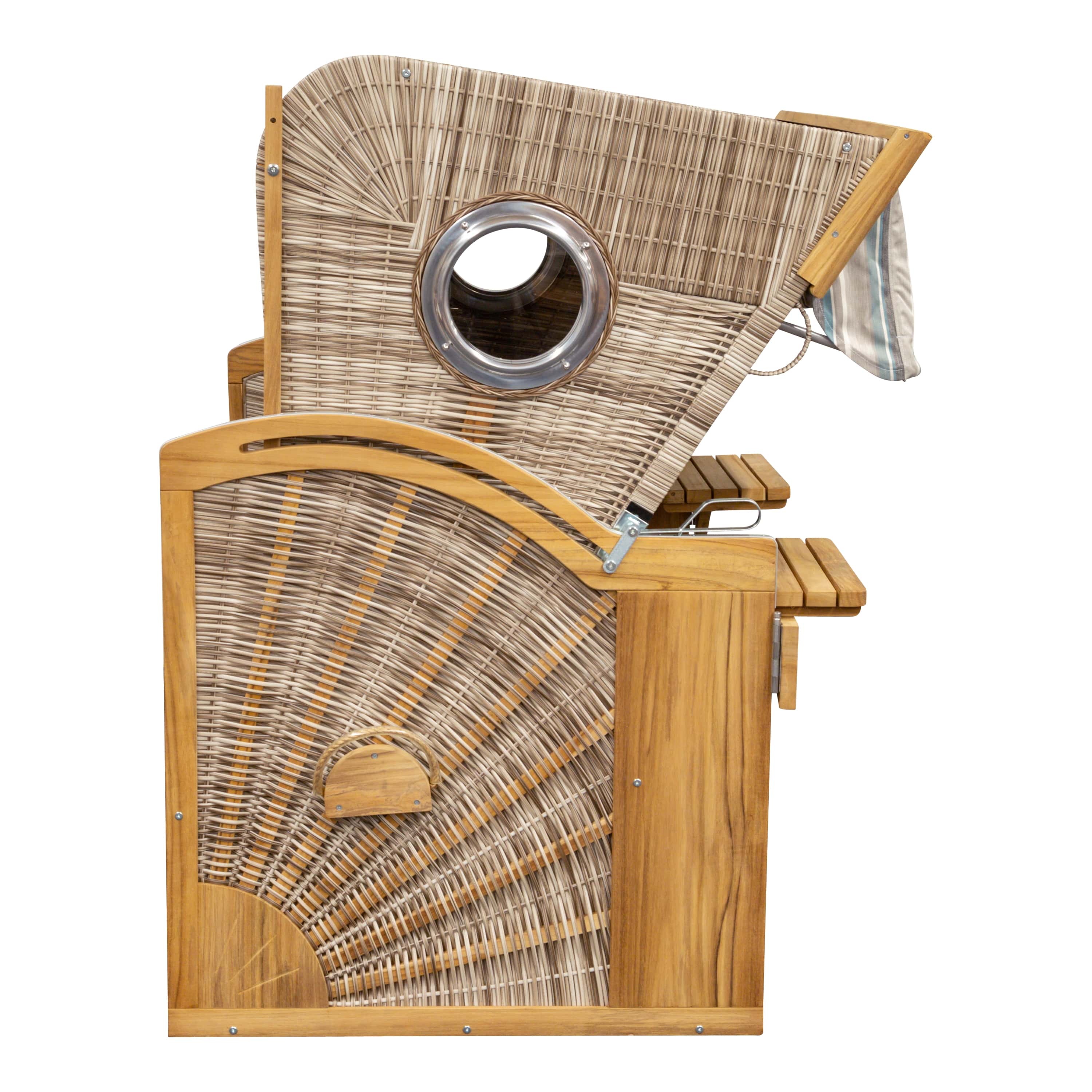 Teak Strandkorb Exklusiv XL - grau-blau-taupe gestreift