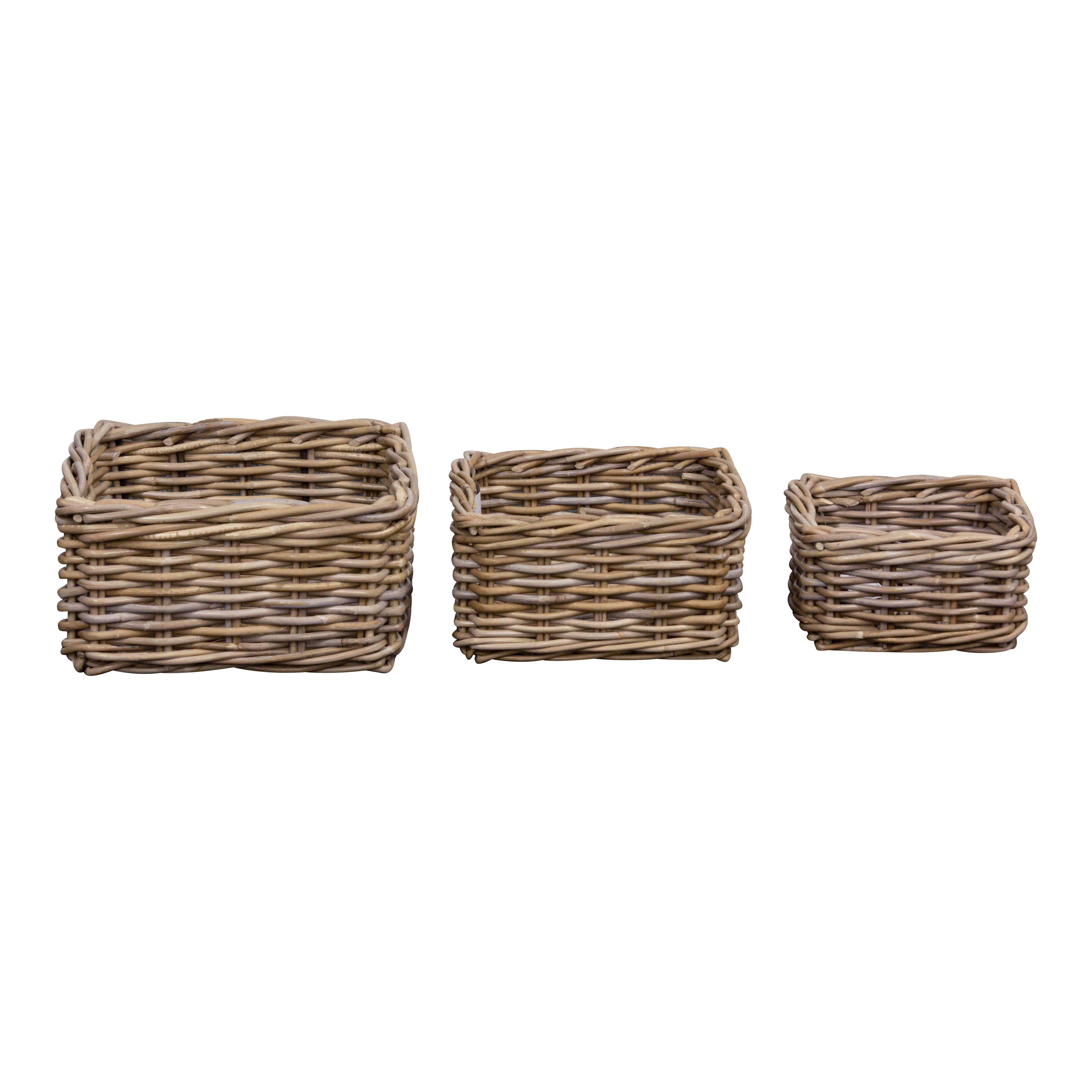 Rattankorb, quadratisch, 3er Set