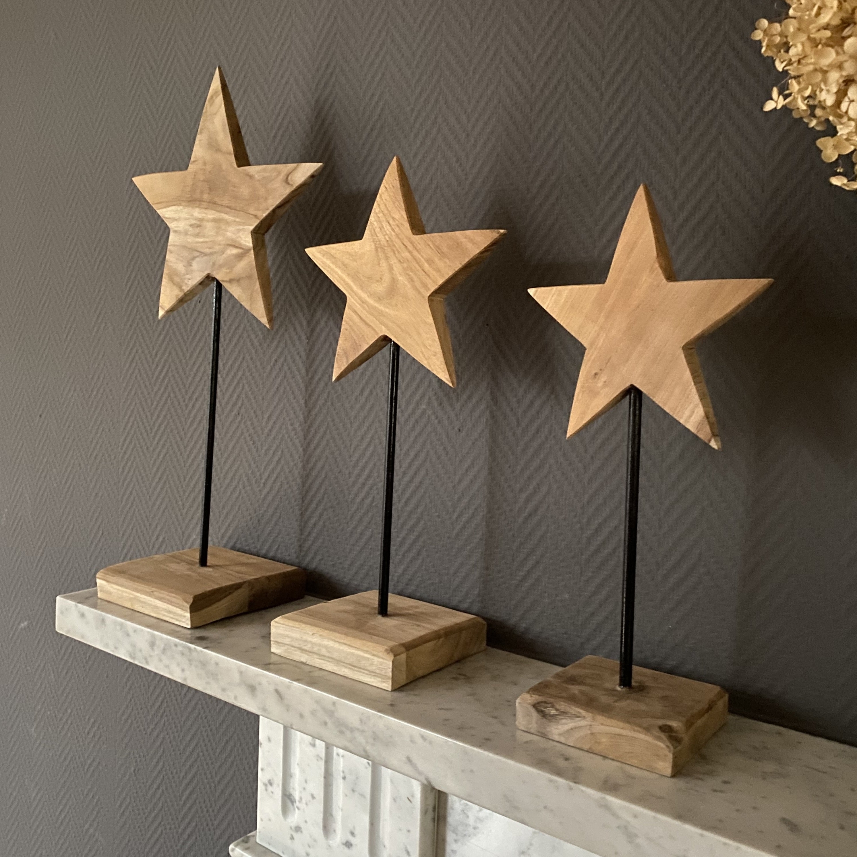 Teak Stern auf Ständer, 3er Set