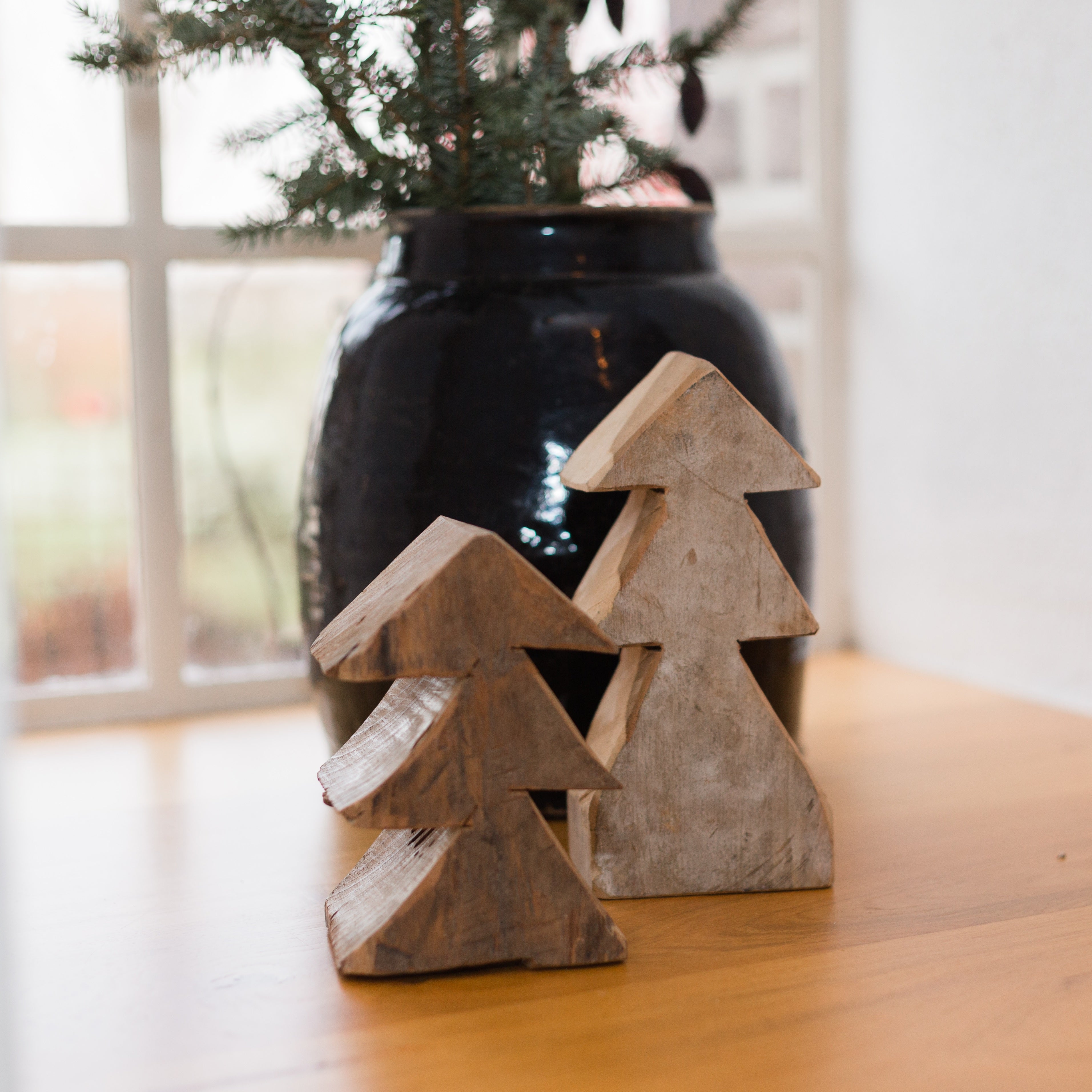 Tannenbaum 2er Set aus Wurzelholz, natur