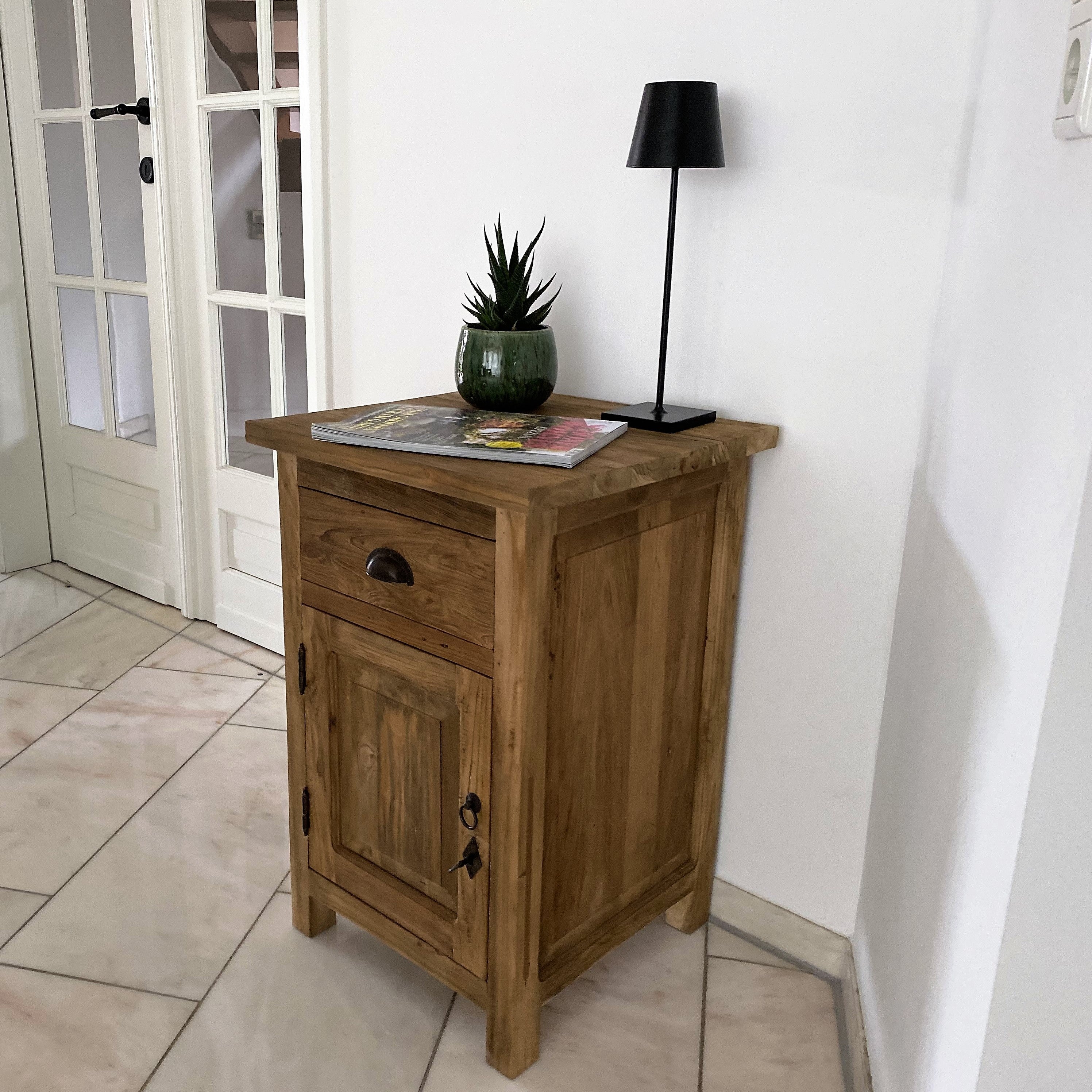 Teak Kommode, 1-türig mit Schublade
