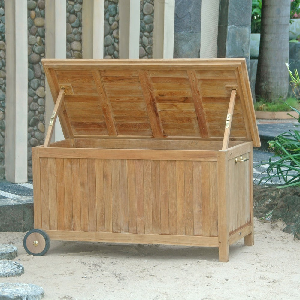 Teak Kissenbox, Kissentruhe mit Rädern